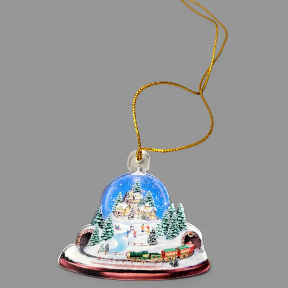 Christmas Snow Globe Village Train Ornament Mini Holiday Winter Scene Tree Decor